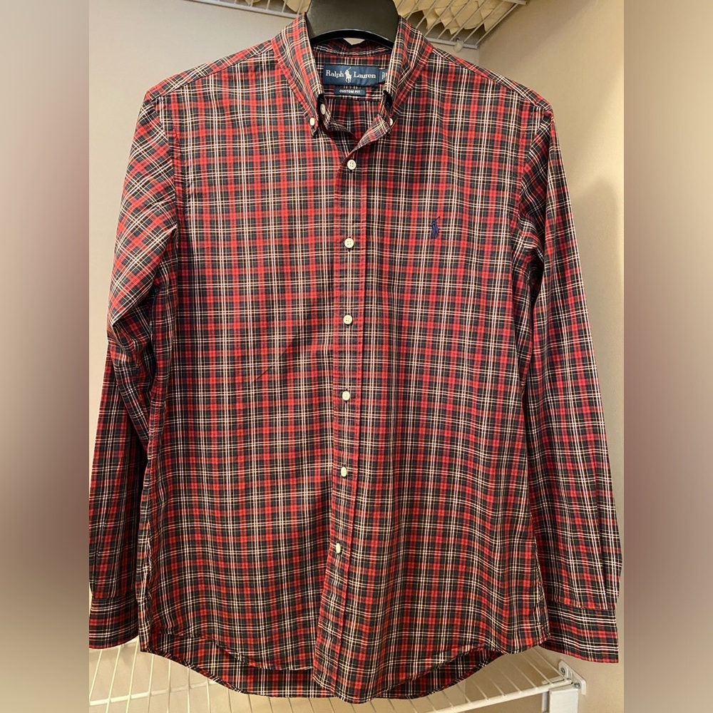 Men’s red plaid Ralph Lauren Custom Fit long sleeve button up shirt size M